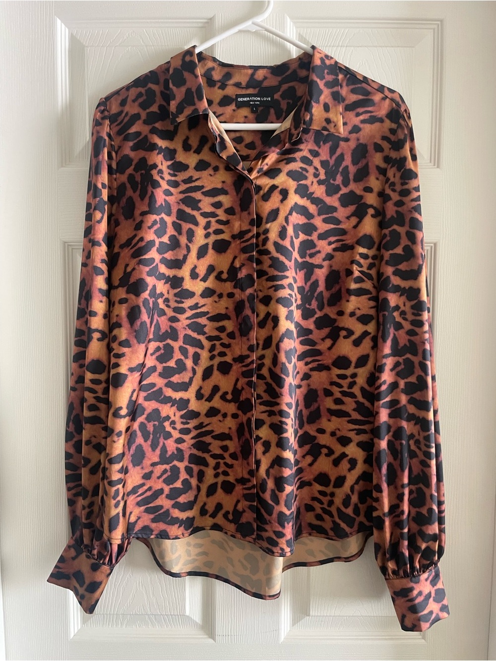 Generation Love Black and Rust Leopard-Print Button-Down Blouse